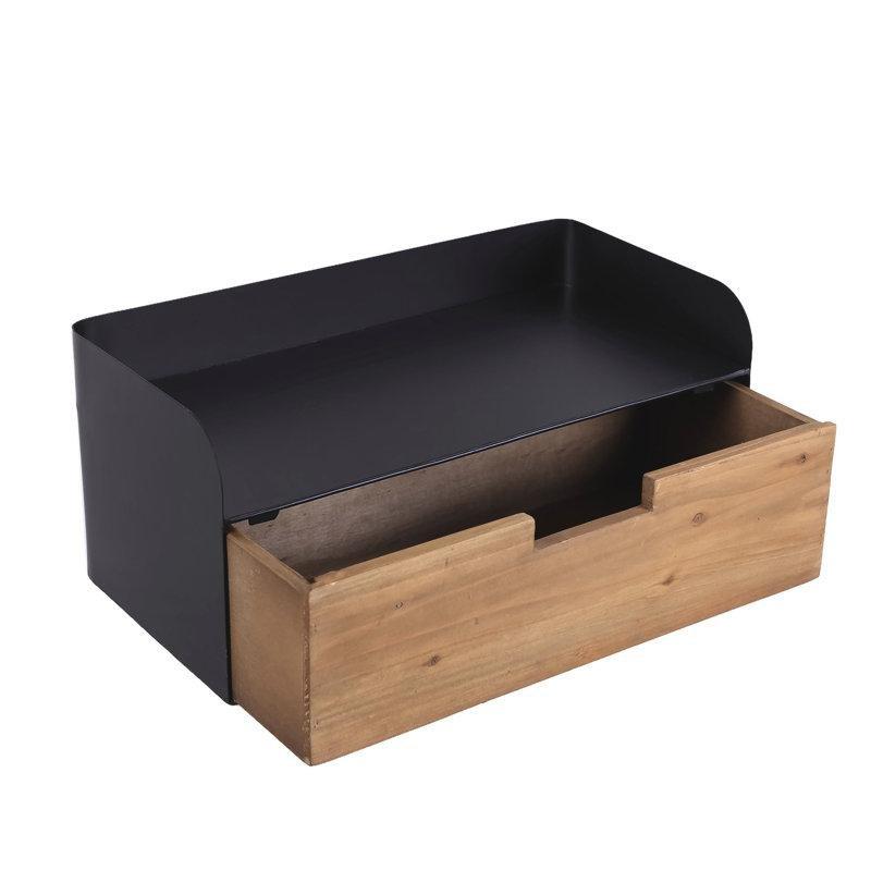 Siyah ve Doğal Ahşap Metal Gövdeli Duvara Monte Tek Çekmeceli Komodin - 41x21x18 cm - 127310