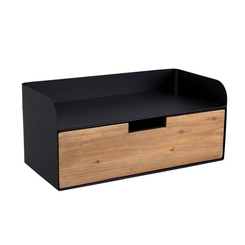Siyah ve Doğal Ahşap Metal Gövdeli Duvara Monte Tek Çekmeceli Komodin - 41x21x18 cm - 127310