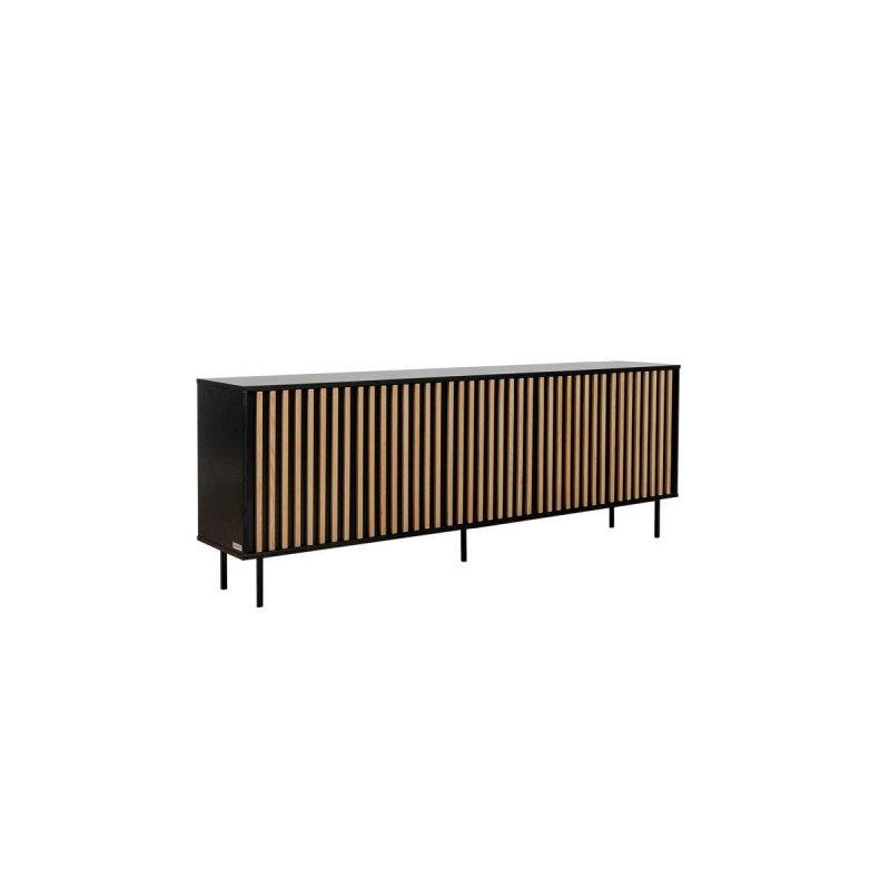 Siyah ve Meşe Masif Çam Çıtalı 5 Kapaklı Konsol - 220x40x80 cm - 129567