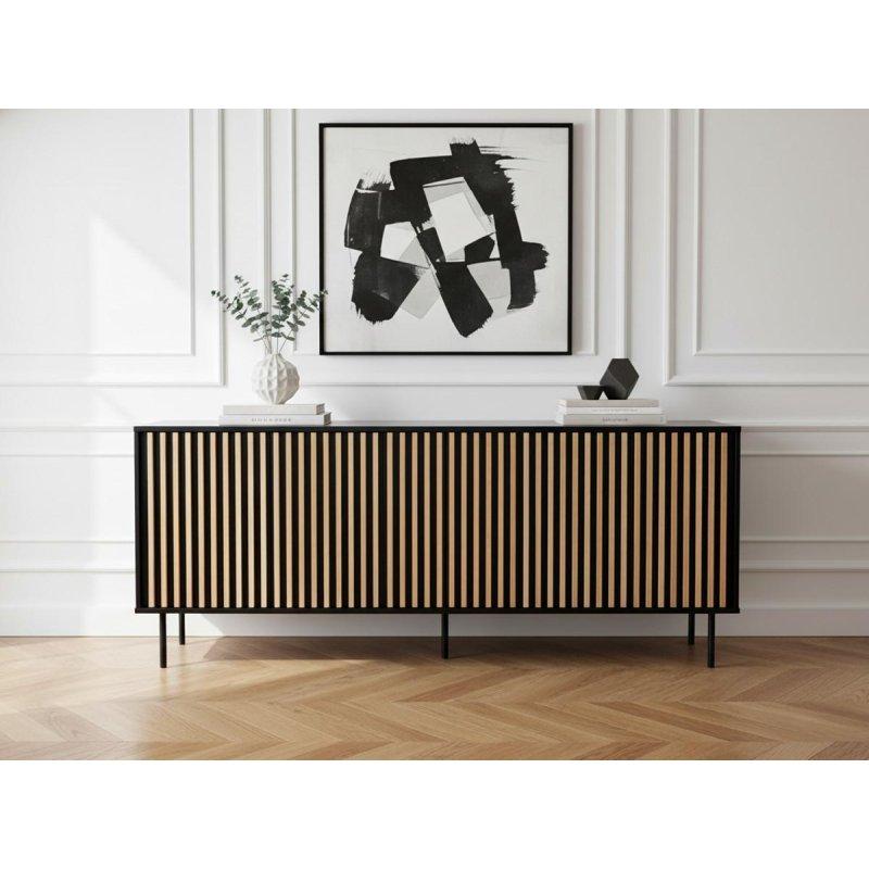 Siyah ve Meşe Masif Çam Çıtalı 5 Kapaklı Konsol - 220x40x80 cm - 129567