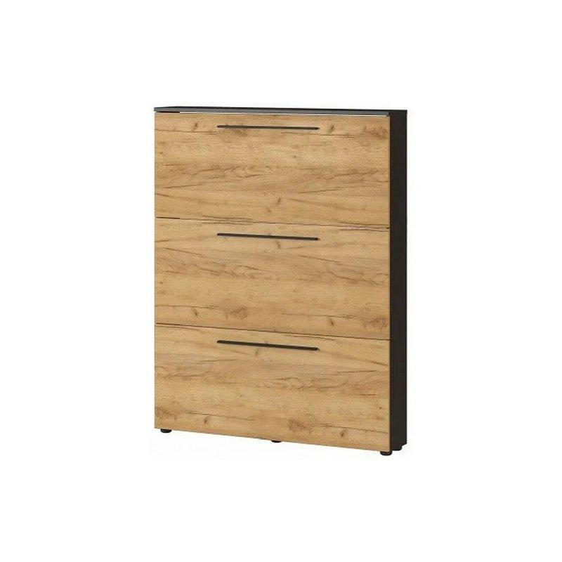 Siyah ve Meşe MDF 3 Düşer Kapaklı Metal Kulplu Ayakkabılık - 100x19x129 cm - 118378
