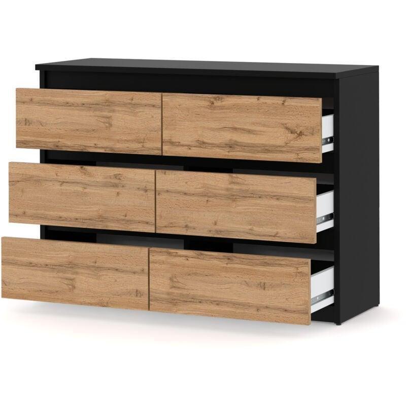Siyah Wotan Meşe Görünümlü 6 Çekmeceli Modern Şifonyer - 100x34x72 cm - 123340