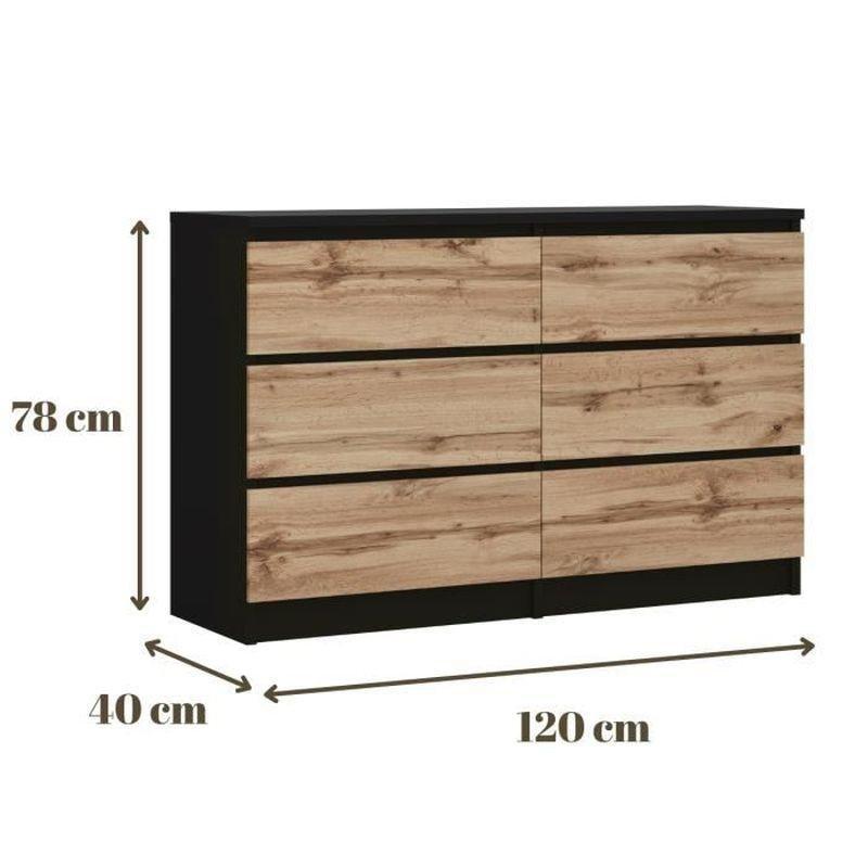 Siyah Wotan Meşe Suntalam 6 Çekmeceli Şifonyer - 120x39x79 cm - 123720