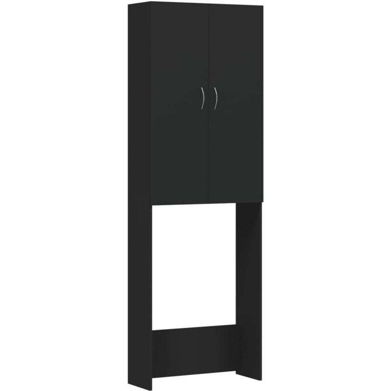Siyah Yonga Levha 2 Kapaklı 3 Bölmeli Çamaşır Makinesi Dolabı-64x26x190 cm - 118068