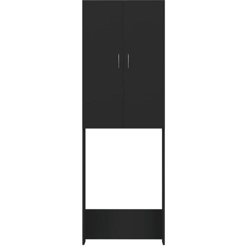 Siyah Yonga Levha 2 Kapaklı 3 Bölmeli Çamaşır Makinesi Dolabı-64x26x190 cm - 118068