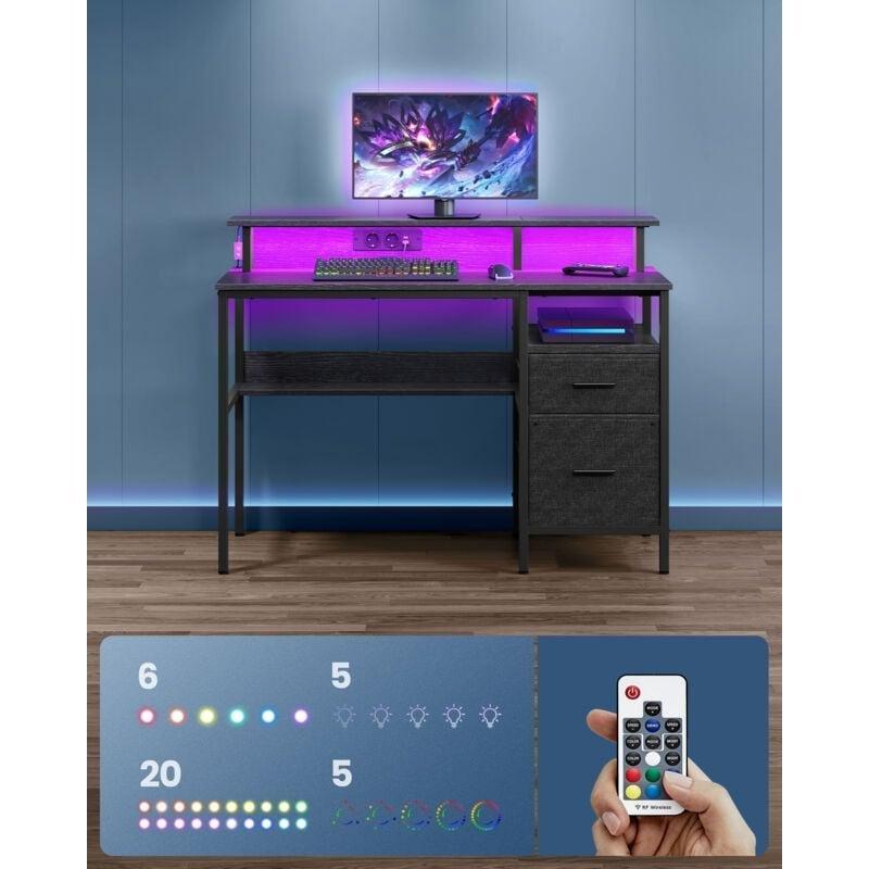 Siyah Yonga Levha LED Işıklı Köşe Bilgisayar Masası-55x120x90 cm - 115168