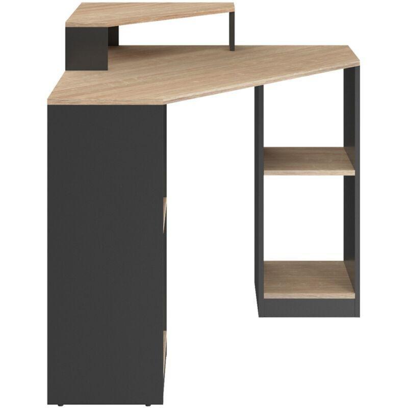 Siyah Yonga Levha Raflı Köşe Bilgisayar Masası-85x85x90 cm - 115140