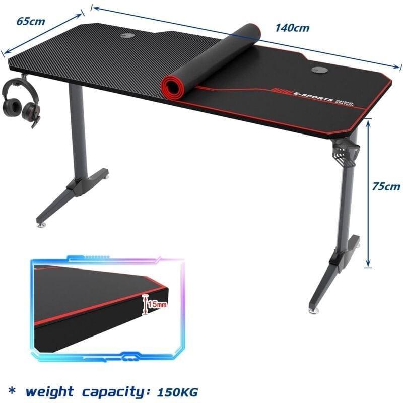 Siyah Yüksek Yoğunluklu Lif Levha Kablo Yönetimli Elektrikli Bilgisayar Masası-140x65x75 cm - 114486