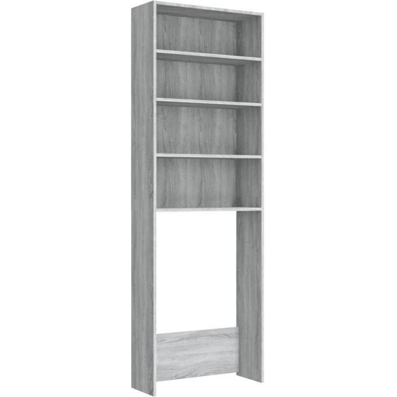 Sonoma Gri Endüstriyel Ahşap Duvar Sabitleme Aparatlı Raflı Çamaşır Makinesi Dolabı-64x24x190 cm - 118025
