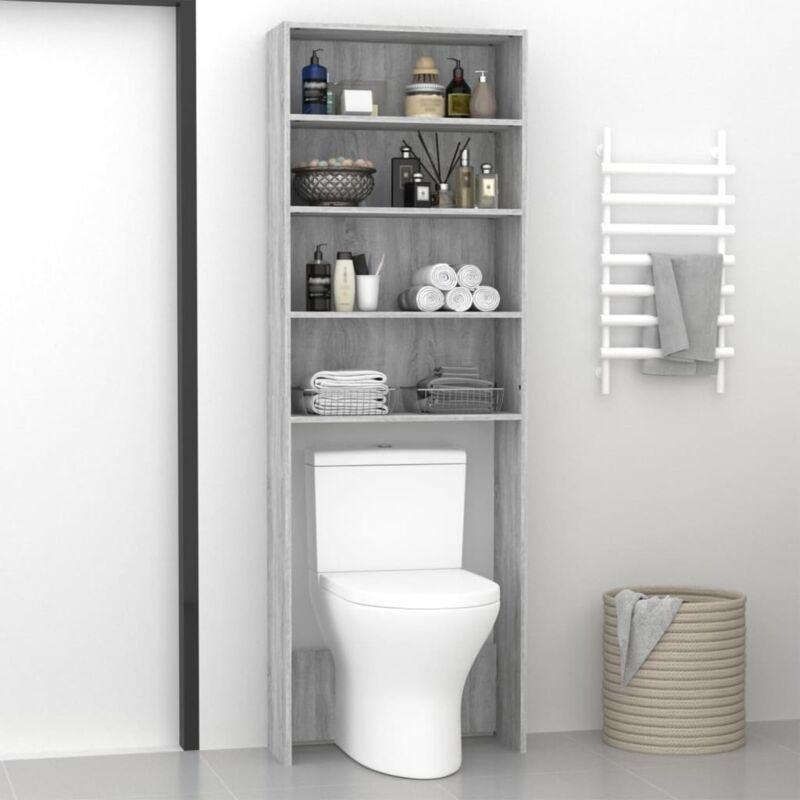 Sonoma Gri Endüstriyel Ahşap Duvar Sabitleme Aparatlı Raflı Çamaşır Makinesi Dolabı-64x24x190 cm - 118025