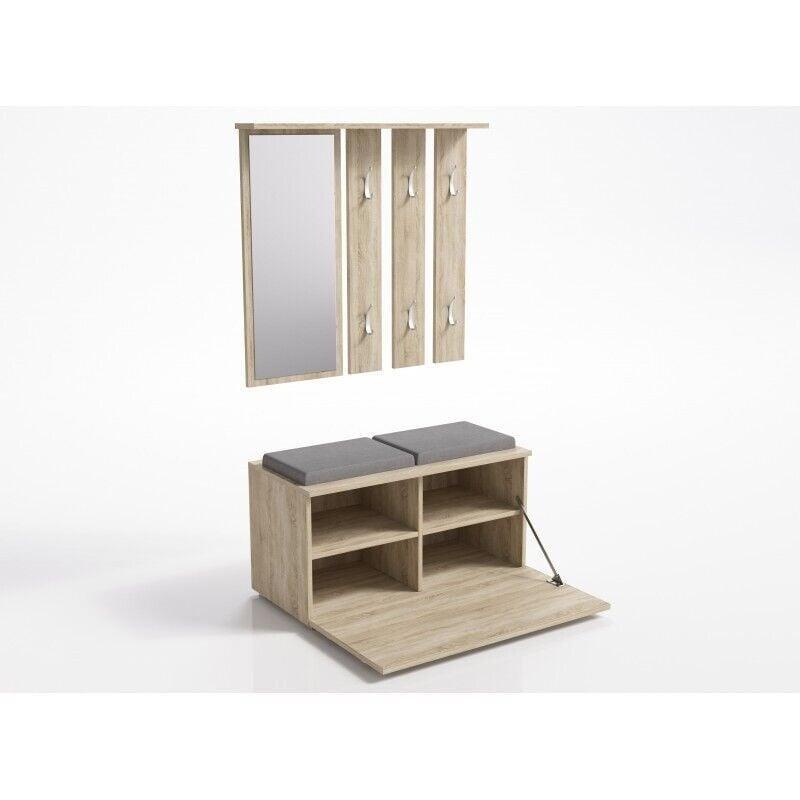 Sonoma Meşe Ahşap Askılı ve Minderli Aynalı Ayakkabılık - 85x35x180 cm - 119026