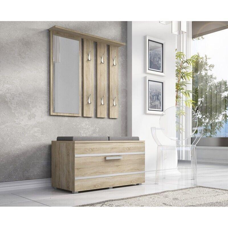 Sonoma Meşe Ahşap Askılı ve Minderli Aynalı Ayakkabılık - 85x35x180 cm - 119026