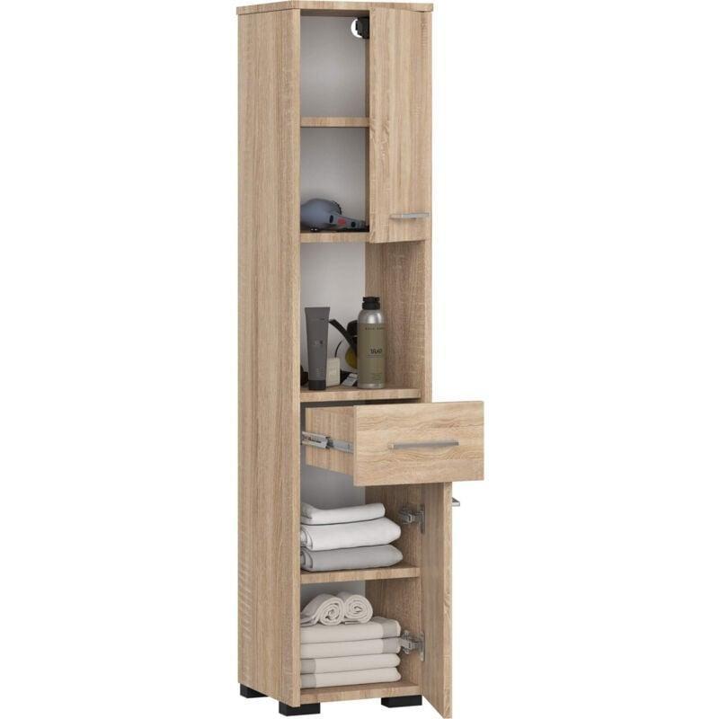 Sonoma Meşe Laminant Panel Raflı Ayaklı Banyo Dolabı-30x30x140 cm - 113881