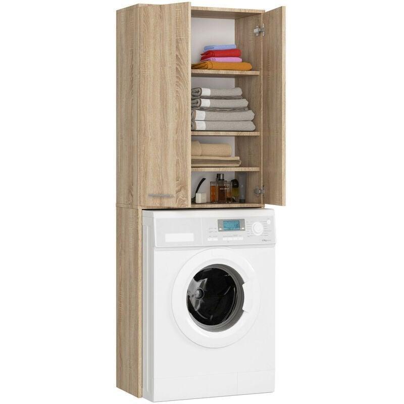 Sonoma Meşe Laminat 2 Kapaklı 4 Raflı Çamaşır Makinesi Dolabı-64x30x180 cm - 118157
