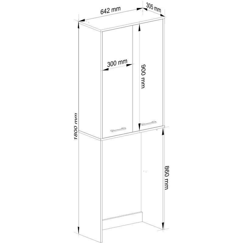 Sonoma Meşe Laminat 2 Kapaklı 4 Raflı Çamaşır Makinesi Dolabı-64x30x180 cm - 118157