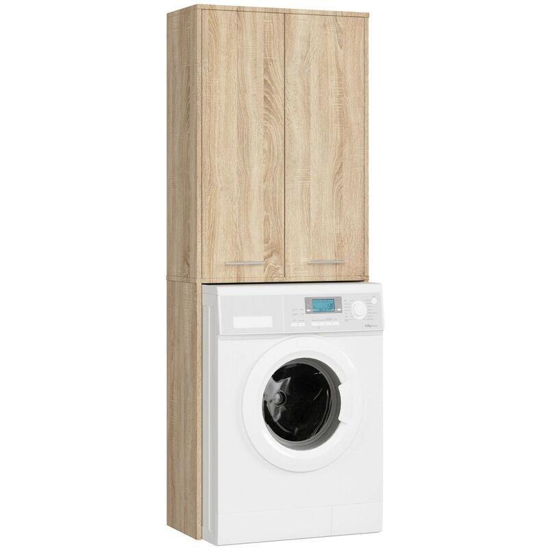 Sonoma Meşe Laminat 2 Kapaklı 4 Raflı Çamaşır Makinesi Dolabı-64x30x180 cm - 118157