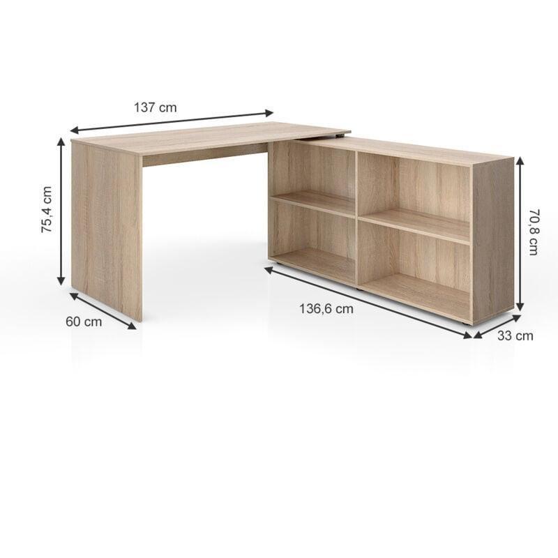 Sonoma Meşe Melamin Kaplı Yonga Levha Raflı Köşe Bilgisayar Masası-137x75x60 cm - 114950