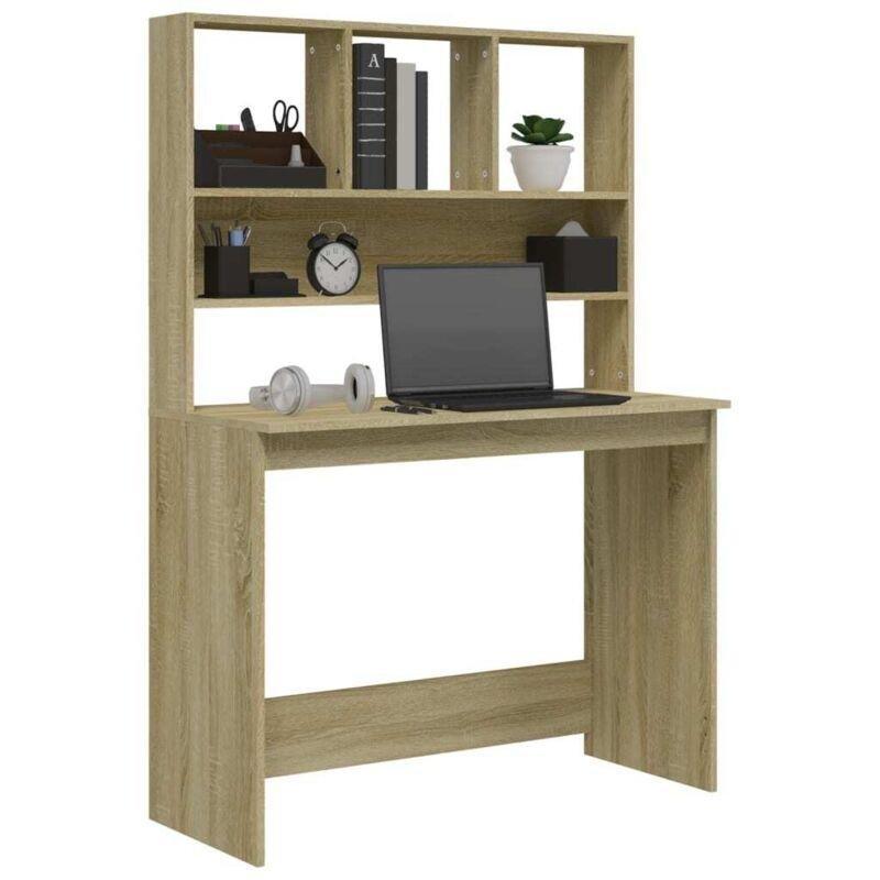 Sonoma Meşe Mühendislik Ahşabı Raflı Bilgisayar Masası-102x45x148 cm - 115089