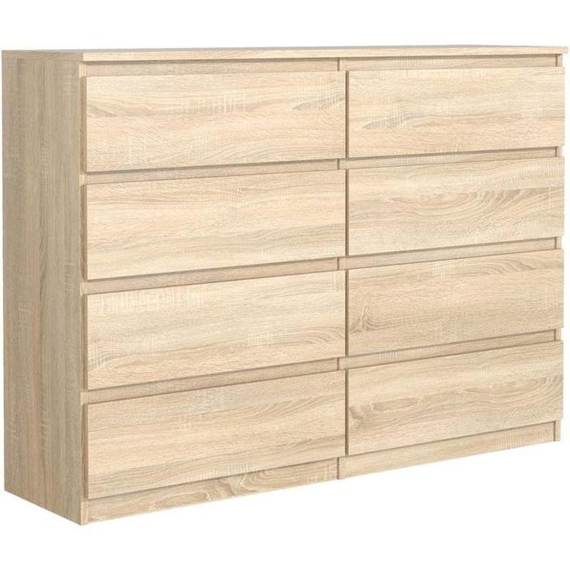 Sonoma Meşe Rengi Ahşap 8 Çekmeceli Kulpsuz Modern Şifonyer - 139x102 cm - 123828