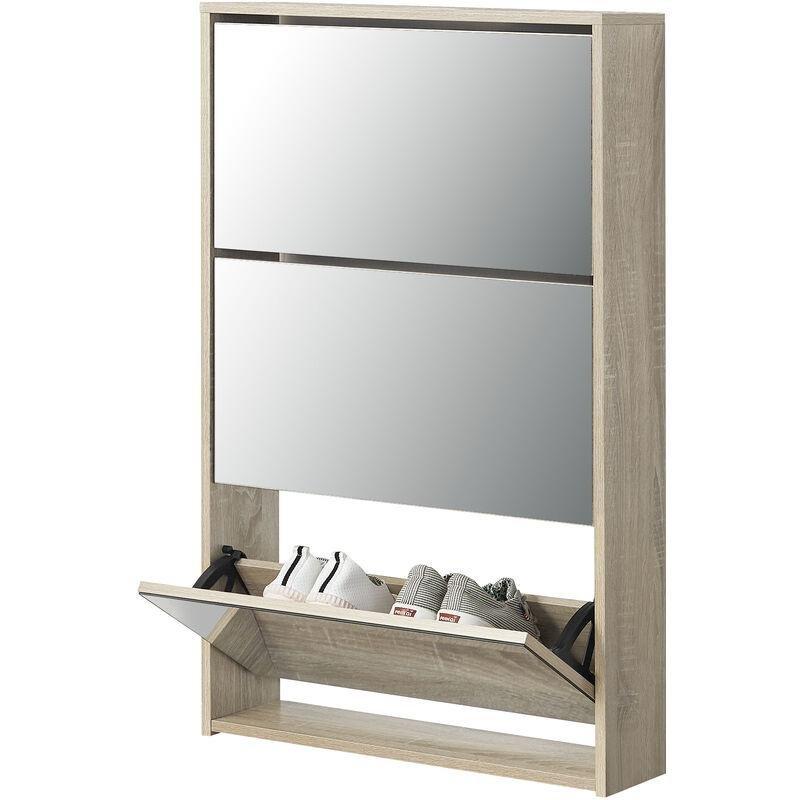 Sonoma Meşe Suntalam 3 Düşer Kapaklı Aynalı Ayakkabılık - 63x17x103 cm - 119068