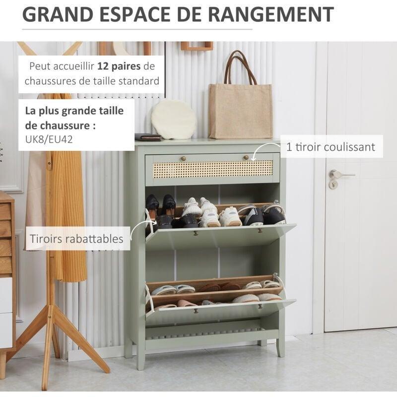Su Yeşili MDF ve Rattan Görünümlü Çekmeceli Ayakkabılık - 88x30x120 cm - 120223