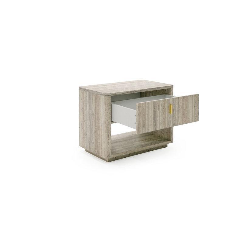 Traverten Grisi Ahşap Kasalı Gold Kulplu Mermer Komodin - 82x51x64 cm - 127963