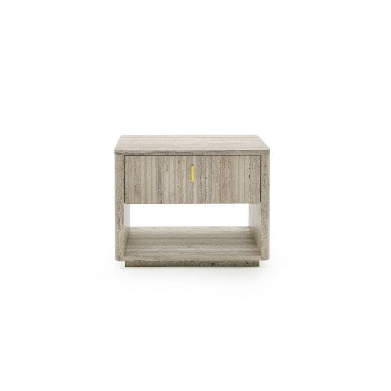 Traverten Grisi Ahşap Kasalı Gold Kulplu Mermer Komodin - 82x51x64 cm - 127963
