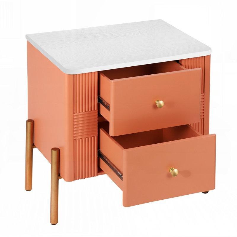 Turuncu Ahşap Yivli Tasarım Metal Ayaklı Komodin - 55x55x40 cm - 128122