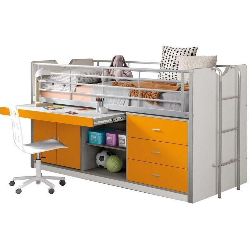 Turuncu Beyaz MDF Çekilebilir Çalışma Masalı ve Çok Amaçlı Depolama Alanlı Ranza - 90x200 cm - 125030