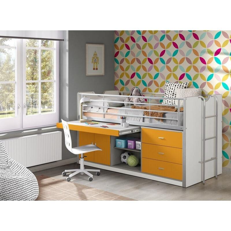 Turuncu Beyaz MDF Çekilebilir Çalışma Masalı ve Çok Amaçlı Depolama Alanlı Ranza - 90x200 cm - 125030