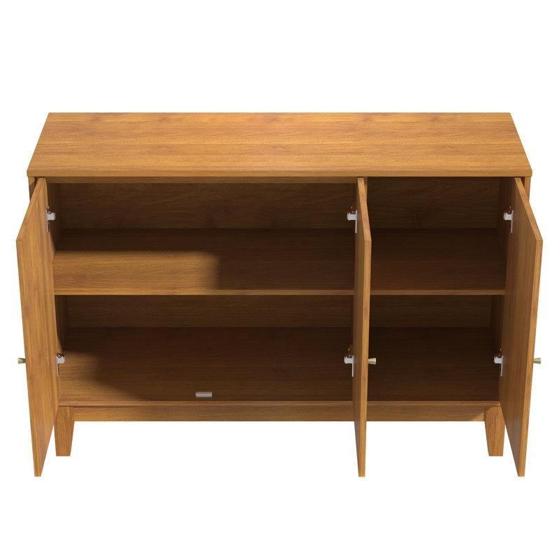 Turuncu Endüstriyel Ahşap Geometrik Desenli 3 Kapaklı Konsol - 117x40x78 cm - 128713