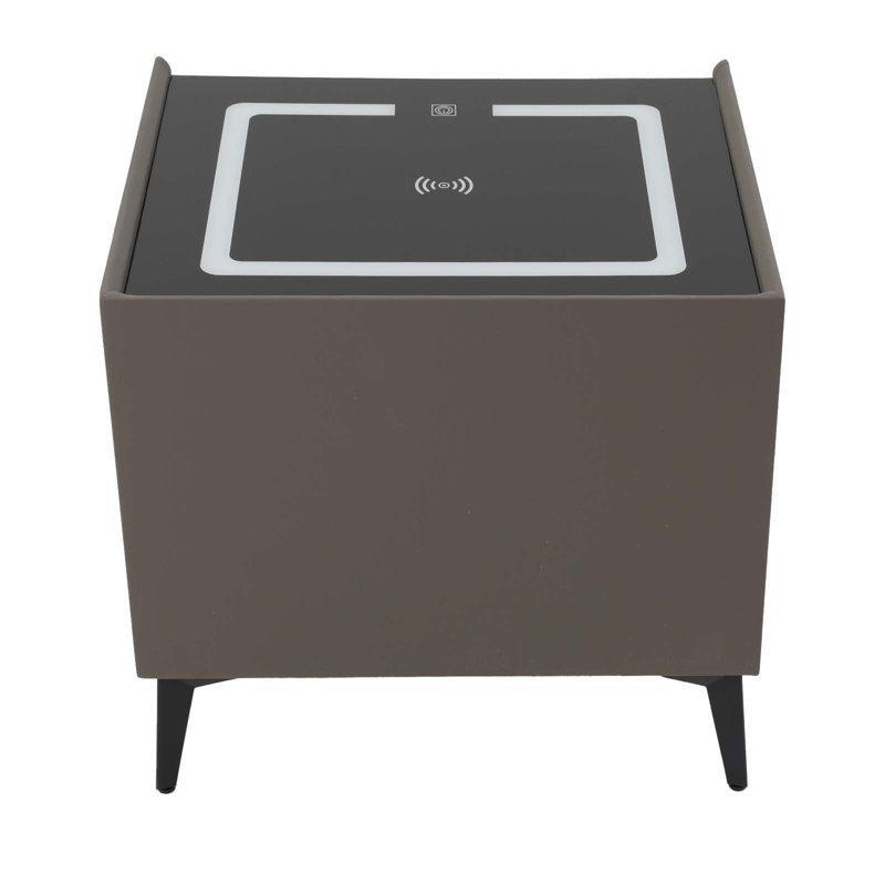 Turuncu Masif Ahşap Bluetooth Hoparlörlü ve Kablosuz Şarjlı Akıllı Komodin - 51x41x46 cm - 128113