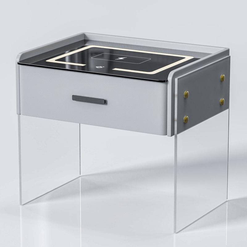 Turuncu MDF ve Temperli Cam Kablosuz Şarjlı Bluetooth Hoparlörlü Komodin - 51x39x68 cm - 128137