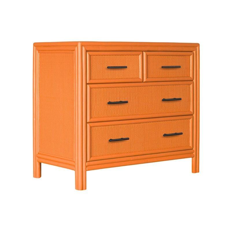Turuncu Rattan ve Masif Ahşap Dört Çekmeceli Komodin - 92x49x82 cm - 128128