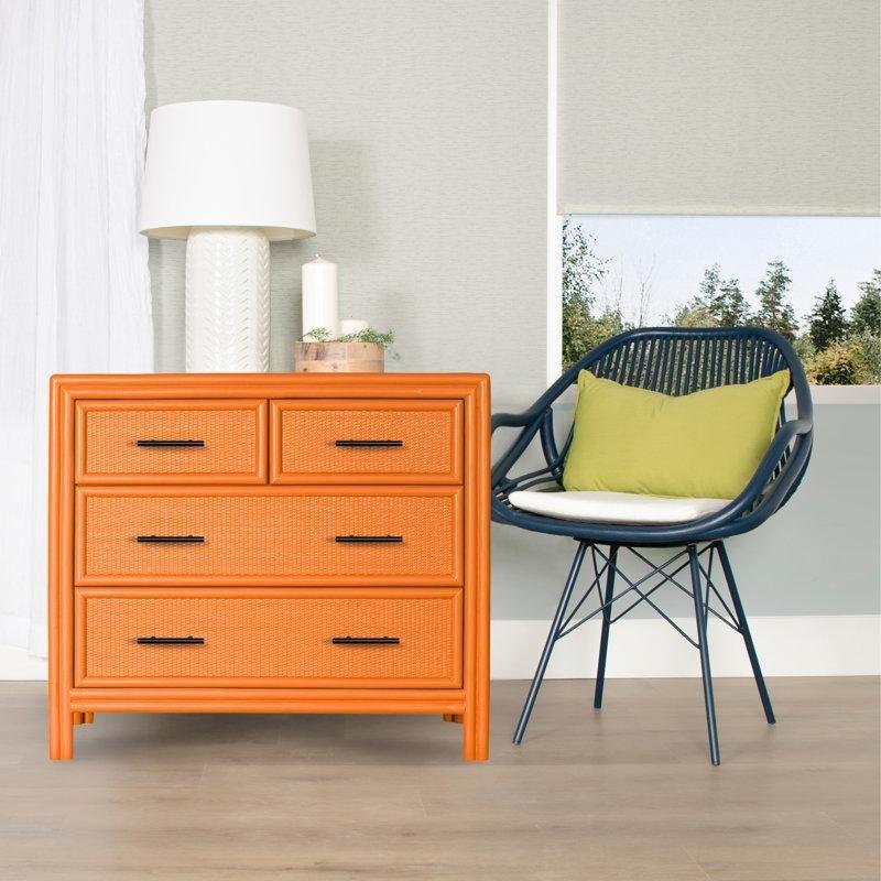 Turuncu Rattan ve Masif Ahşap Dört Çekmeceli Komodin - 92x49x82 cm - 128128