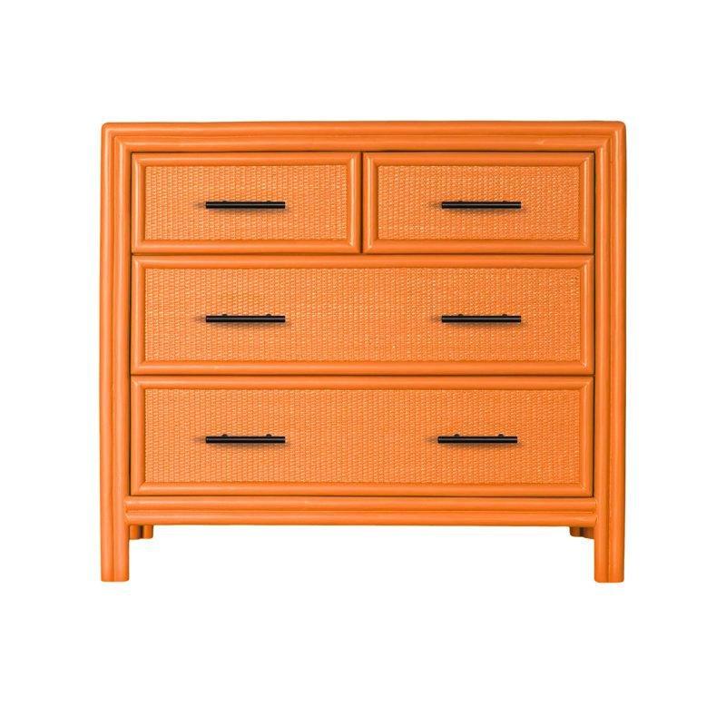 Turuncu Rattan ve Masif Ahşap Dört Çekmeceli Komodin - 92x49x82 cm - 128128