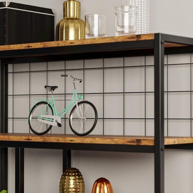 Vintage Kahverengi Metal ve MDF 6 Raflı Geometrik Tasarım Kitaplık - 100x30x178 cm - 142000