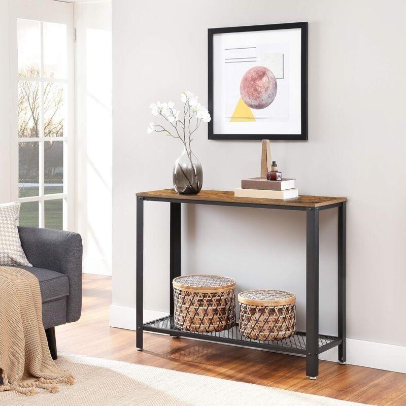 Vintage Kahverengi Siyah Metal ve Endüstriyel Ahşap Alt Raflı Dresuar - 102x35x80 cm - 133769