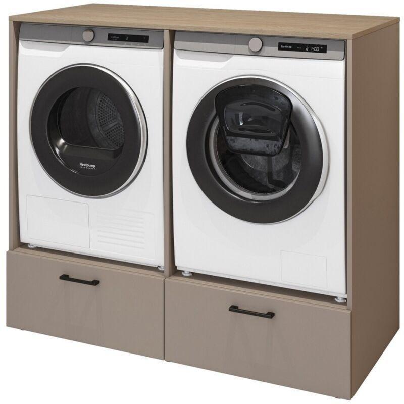 Vizon Meşe MDF Çekmeceli Kapaklı Çamaşır Makinesi Dolabı-132x67x197 cm - 118168