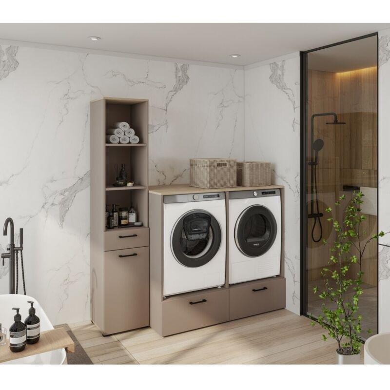 Vizon Meşe MDF Çekmeceli Kapaklı Çamaşır Makinesi Dolabı-132x67x197 cm - 118168