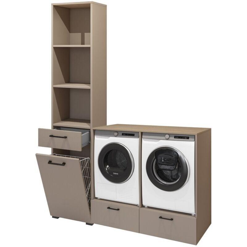 Vizon Meşe MDF Çekmeceli Kapaklı Çamaşır Makinesi Dolabı-132x67x197 cm - 118168