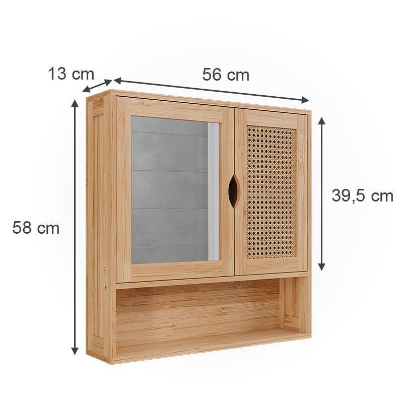 Yeşil Bambu Hasır Aynalı Hasır Banyo Dolabı-56x58x13 cm - 114211