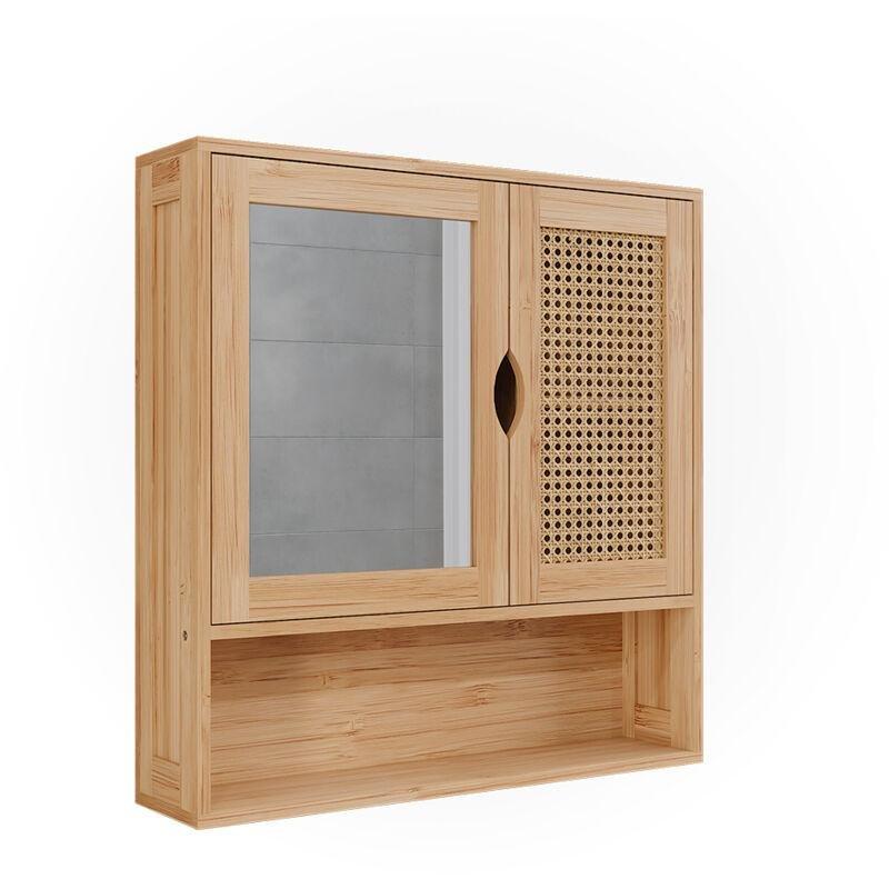 Yeşil Bambu Hasır Aynalı Hasır Banyo Dolabı-56x58x13 cm - 114211