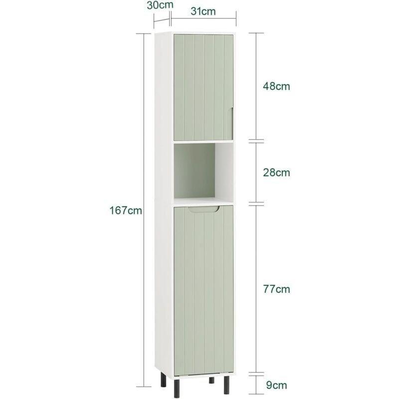Yeşil Beyaz MDF ve Yonga Levha Kirli Sepetli Raflı Banyo Dolabı-31x30x167 cm - 113703