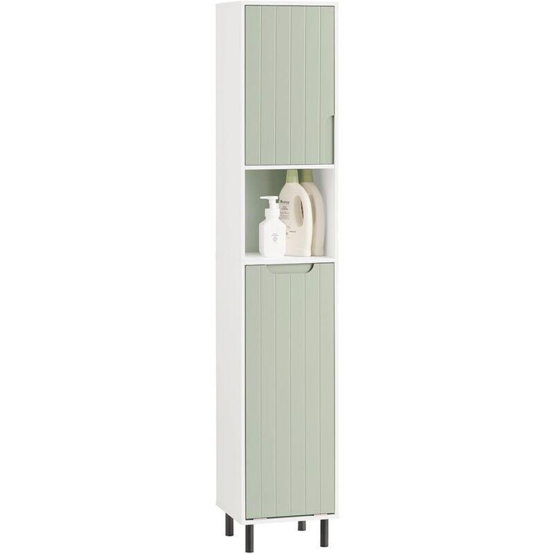 Yeşil Beyaz MDF ve Yonga Levha Kirli Sepetli Raflı Banyo Dolabı-31x30x167 cm - 113703