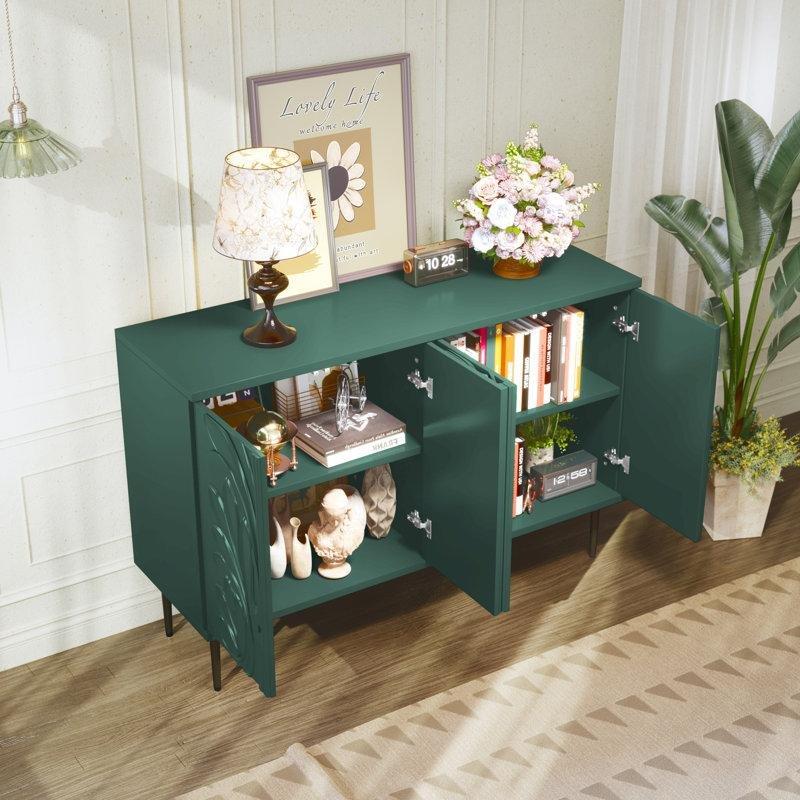 Yeşil Endüstriyel Ahşap 3D Çiçek Desenli Konsol - 120x40x80 cm - 129097