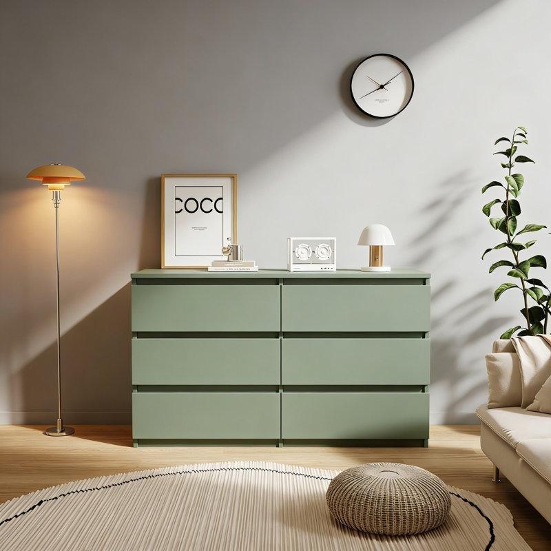 Yeşil Endüstriyel Ahşap 6 Çekmeceli Modern Şifonyer - 120x71 cm - 124029