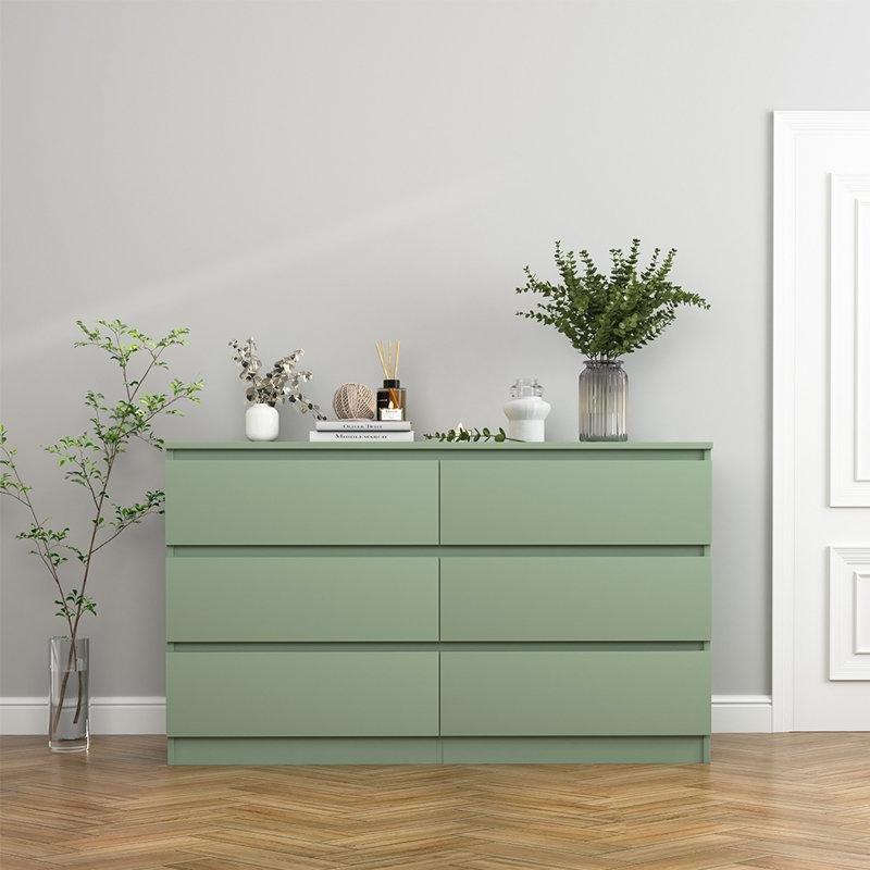 Yeşil Endüstriyel Ahşap Modern Gizli Kulp Tasarımlı 6 Çekmeceli Şifonyer - 121x72 cm - 124062