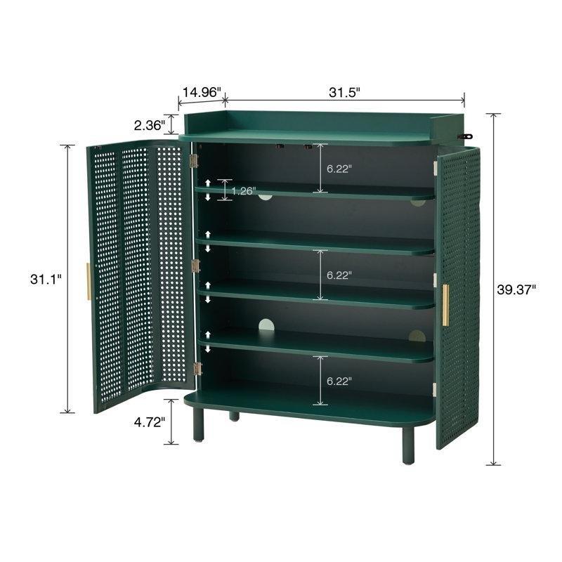 Yeşil Endüstriyel Ahşap ve Metal Gold Detaylı 20 Çift Kapasiteli Ayakkabılık - 80x100 cm - 120718