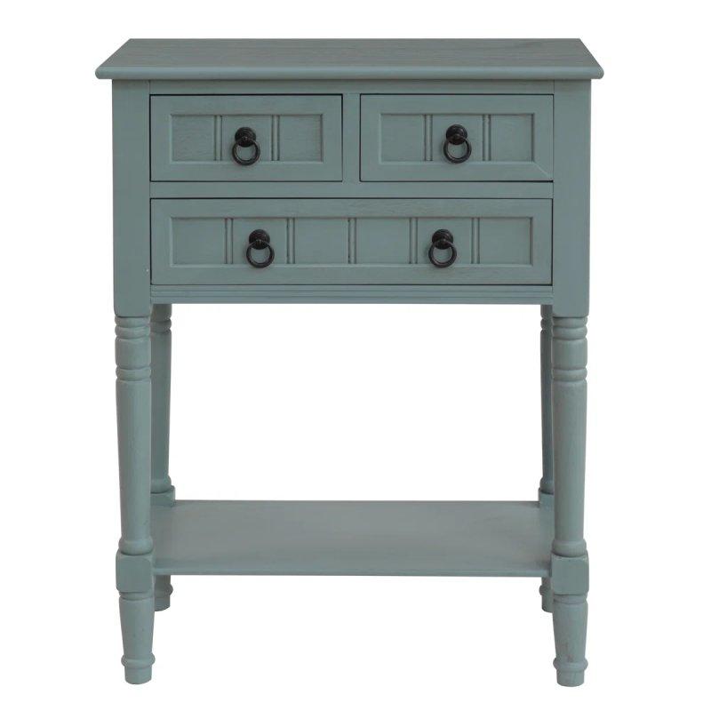 Yeşil Masif Ahşap 3 Çekmeceli Raflı Dresuar - 61 cm - 132731